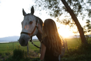 Woman in a Field with a Horse